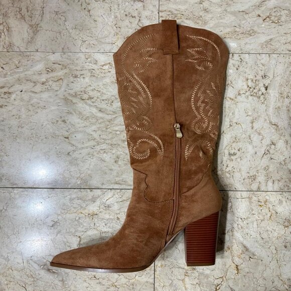 🆕Women Black Imported Pointed Toe Chunky High Heels Pull-on Western Boots